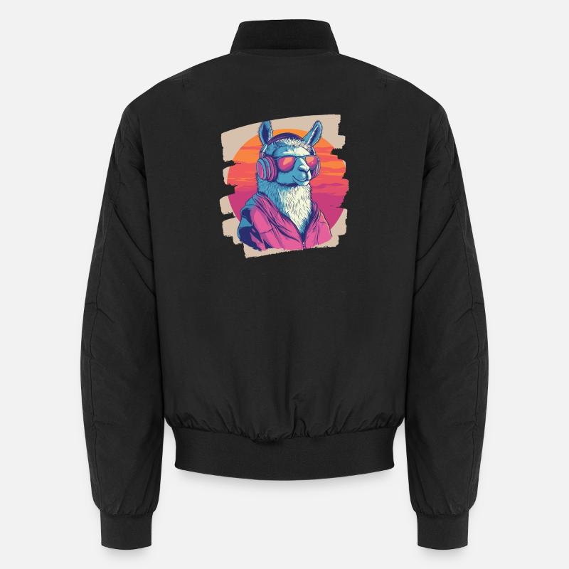 Lama Kopfhörer - Unisex Bomberjacke - Schwarz