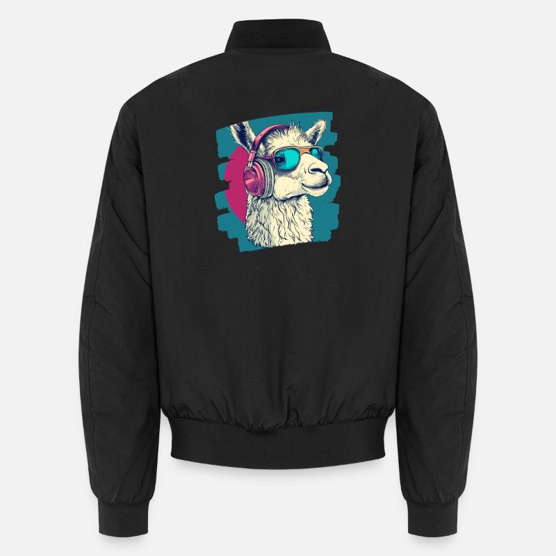 Lama Kopfhörer - Unisex Bomberjacke - Schwarz