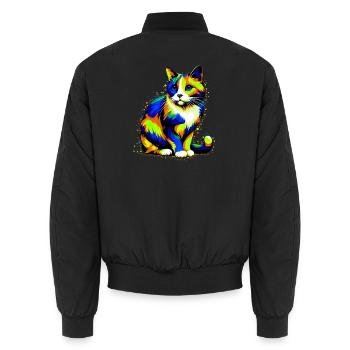 Cat - Unisex Bomber Jacket - black - Back - AI Model Male 185 light (185cm)