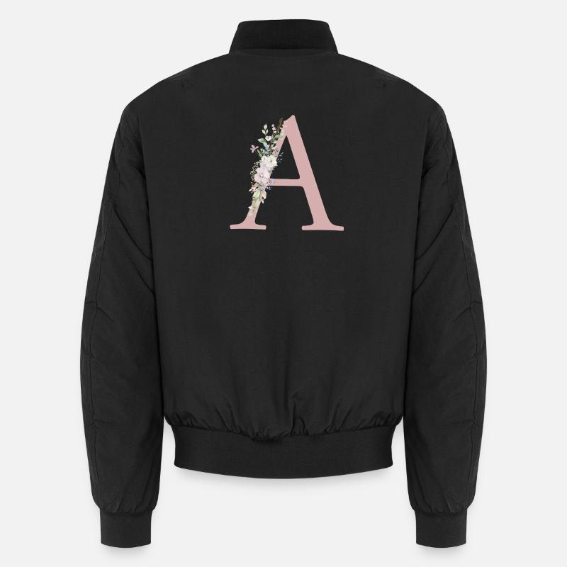 A Monogram, Floral, Personalizable - Unisex Bomber Jacket - black
