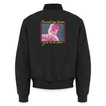 Paused My Game – Retro Gamer Vibes - Unisex Bomberjacke - Schwarz - Hinten - AI Model Male 185 light (185cm)