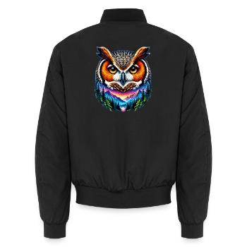 Owl - Unisex Bomber Jacket - black - Back - AI Model Male 185 light (185cm)