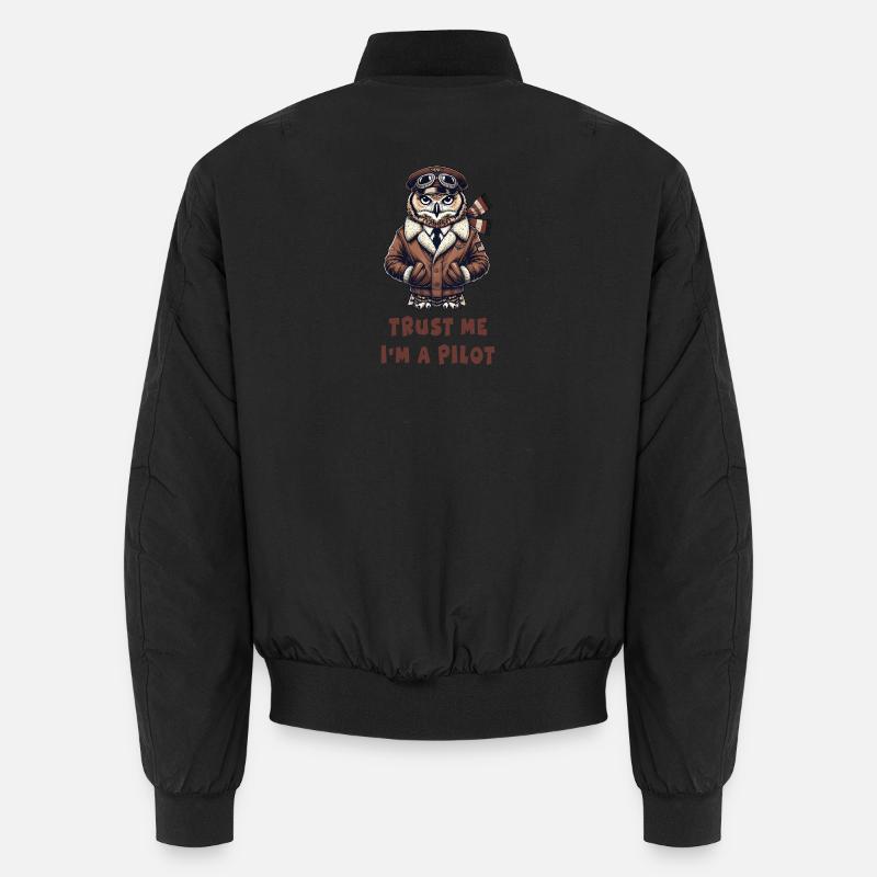 Vertraue mir, ich bin Pilot / Eule - Unisex Bomberjacke - Schwarz