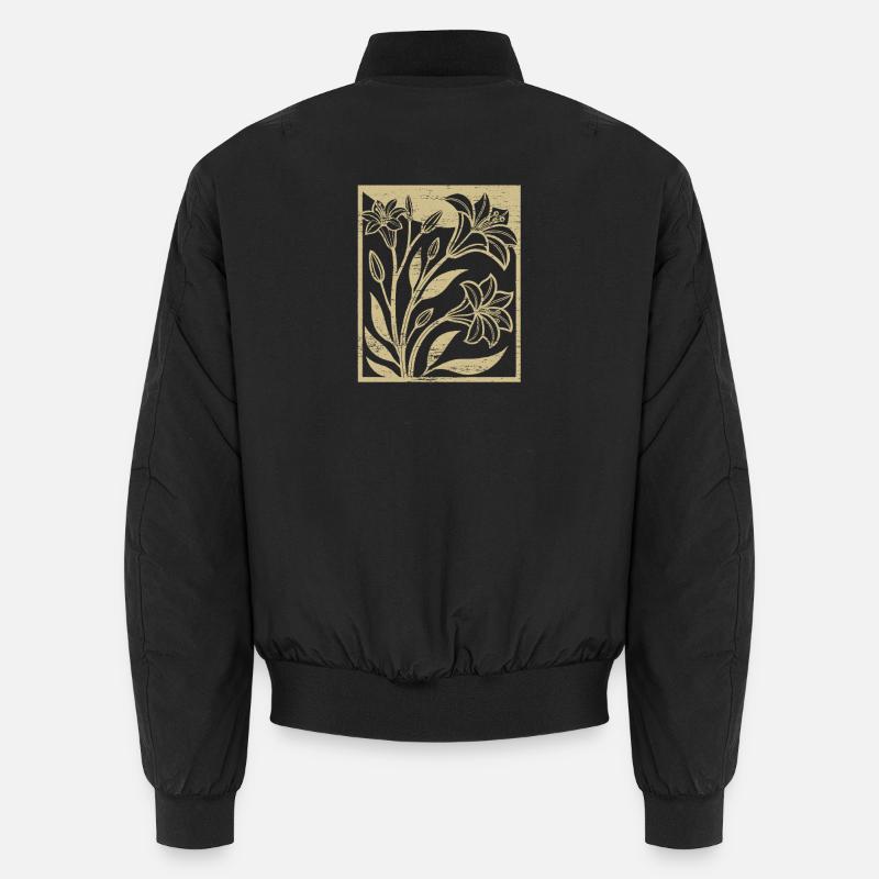 Lilies - Woodcut - Spring - Summer - Saying - Unisex Bomber Jacket - black