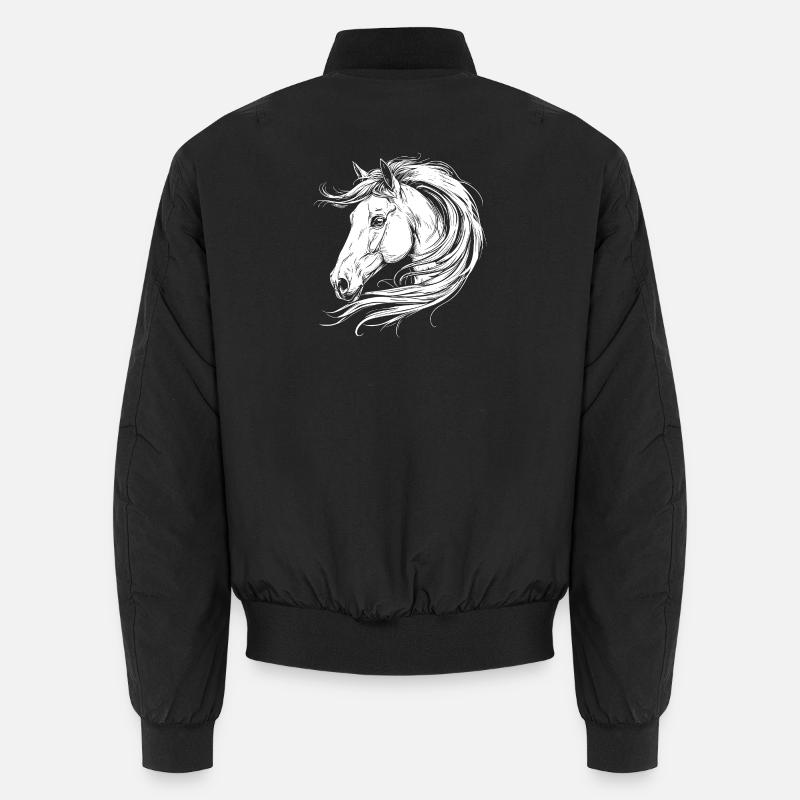 Elegant horse portrait with mane in white Unisex Bomber Jacket