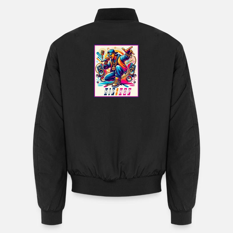 Hip-Hop Vibes – Rapper with Microphone - Unisex Bomber Jacket - black