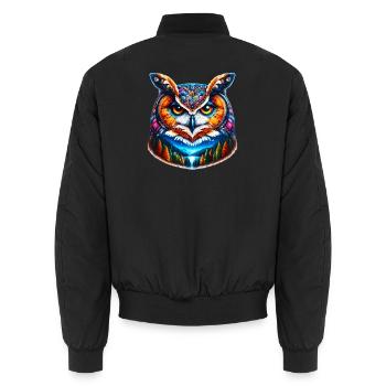 Owl - Unisex Bomber Jacket - black - Back - AI Model Male 185 light (185cm)