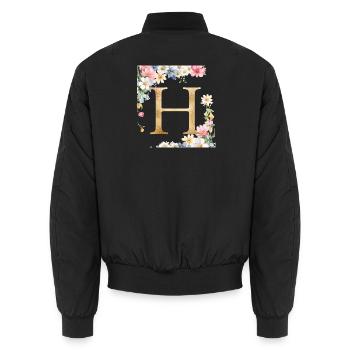 H Monogramm, Floral, personalisierbar - Unisex Bomberjacke - Schwarz - Hinten - AI Model Male 185 light (185cm)