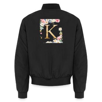 K Monogramm, Floral, personalisierbar - Unisex Bomberjacke - Schwarz - Hinten - AI Model Male 185 light (185cm)