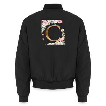 C Monogramm, Floral, personalisierbar - Unisex Bomberjacke - Schwarz - Hinten - AI Model Male 185 light (185cm)