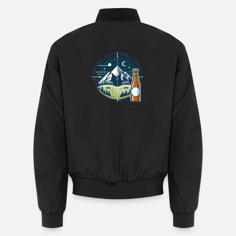 Nachtliche Bergkulisse mit Bierflasche - Unisex Bomberjacke - Schwarz