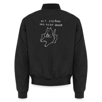 alt und gemütlich - katze spruch fauler kater - Unisex Bomberjacke - Schwarz - Hinten - AI Model Male 185 light (185cm)