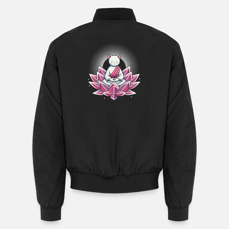 friedlich meditierende Katze in Lotusblüte Unisex Bomberjacke