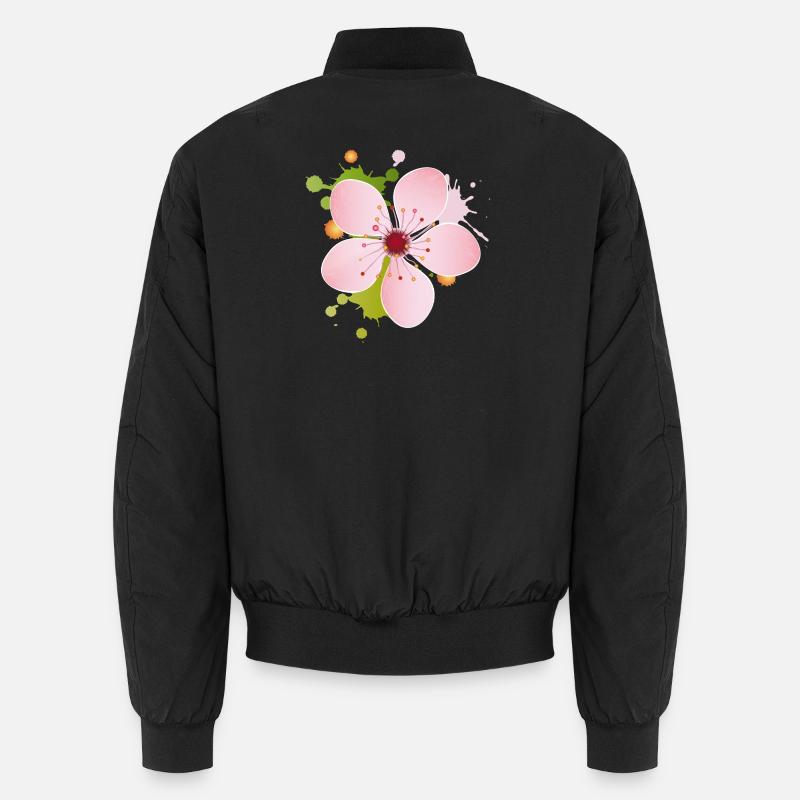Fleur de cerisier rose délicate avec des touches colorées de couleur Bomber unisexe