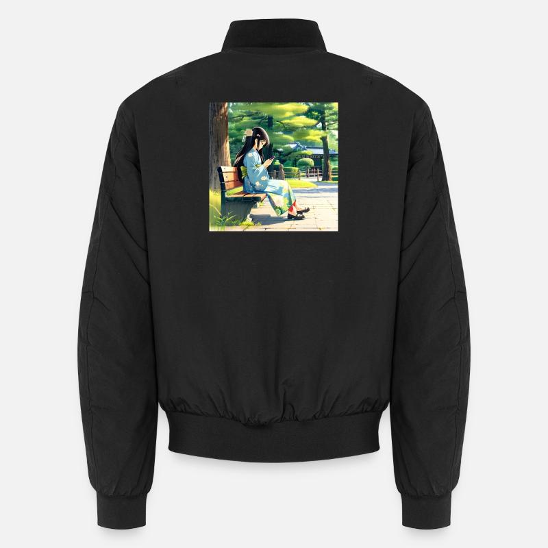 N-dless Nights: Anime-Mädchen im Kimono mit Handy Unisex Bomberjacke
