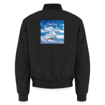 Proverbs16:3 - Unisex Bomber Jacket - black - Back - AI Model Male 185 light (185cm)