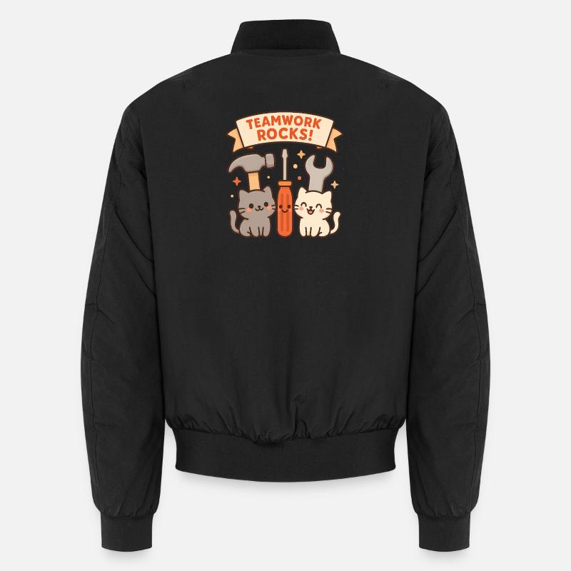 Teamwork Rocks – Cute Cats with Tools Unisex Bomber Jacket