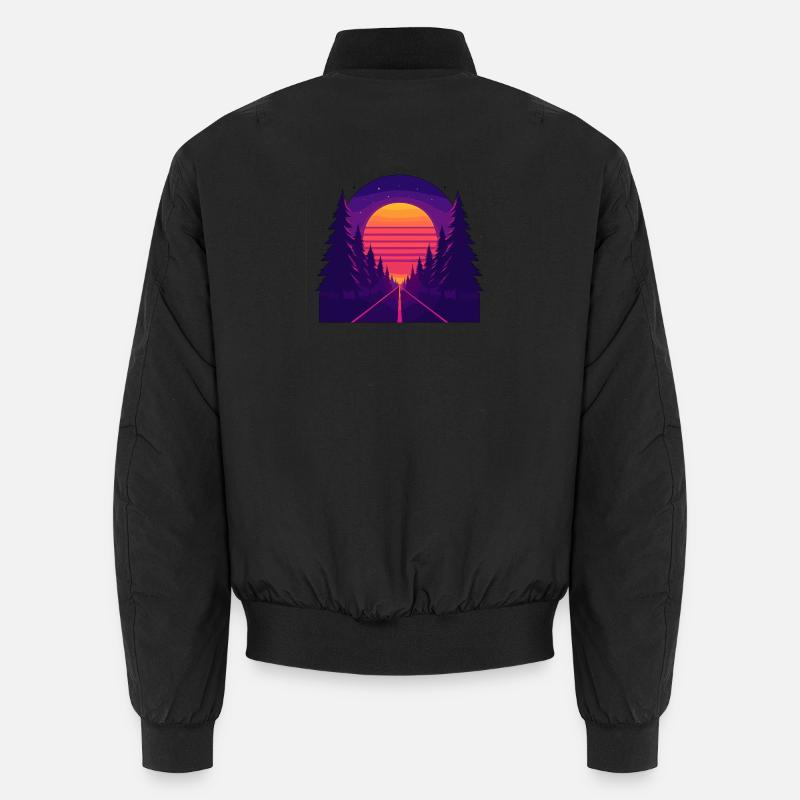 Neon Forest Drive – Coucher de soleil de style rétro Bomber unisexe