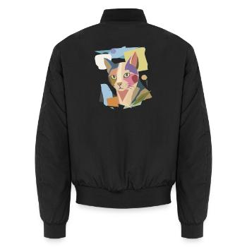 Abstract cat in modern color block design - Unisex Bomber Jacket - black - Back - AI Model Male 185 light (185cm)