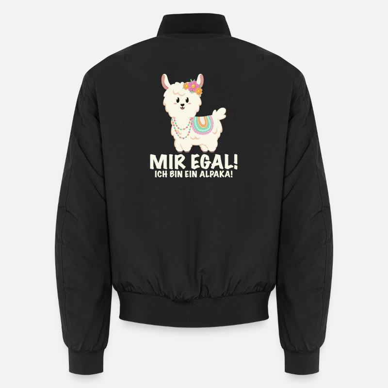 Alpaka mit lustigem Spruch und Blumen - Unisex Bomberjacke - Schwarz