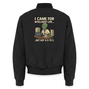 Alien Extra-Terrestrial with Humor - Beam me up - Unisex Bomber Jacket - black - Back - AI Model Male 185 light (185cm)
