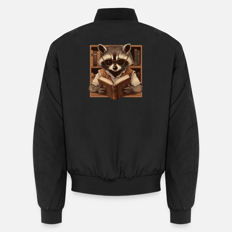 Intelligenter Waschbär mit Brille und Buch – Büche Unisex Bomberjacke