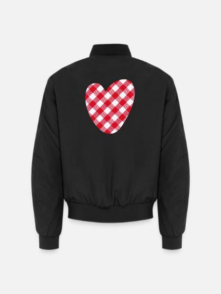 Herz kariert Love Liebe Hochzeit Karo Muster - Unisex Bomberjacke - Schwarz