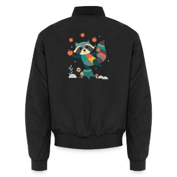 Playful raccoon happily juggling apples - Unisex Bomber Jacket - black - Back - AI Model Male 185 light (185cm)
