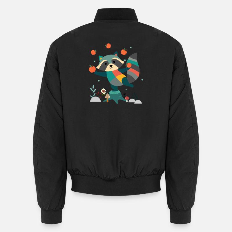Playful raccoon happily juggling apples Unisex Bomber Jacket