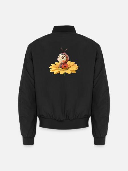Cute ladybug on a flower - Unisex Bomber Jacket - black