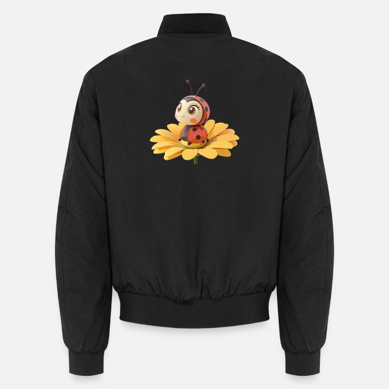 Cute ladybug on a flower - Unisex Bomber Jacket - black
