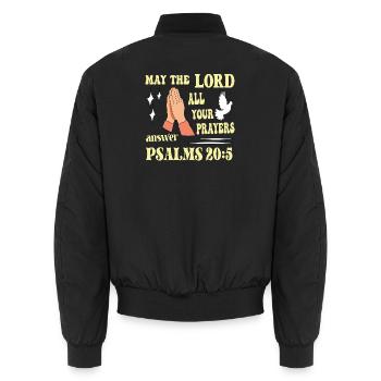 Psalm 20:5 May the Lord... - Unisex Bomber Jacket - black - Back - AI Model Male 185 light (185cm)