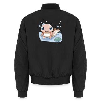 Petite salamandre rose au bord de l’eau - Bomber unisexe - noir - Dos - AI Model Male 185 light (185cm)