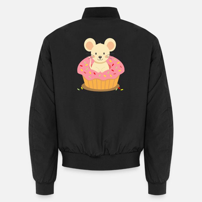 Maus sitzt in einem pinken Cupcake mit Streuseln Unisex Bomberjacke