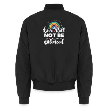 LGBTQ Pride Month - Liebe wird nicht zum Schweigen gebracht - Unisex Bomberjacke - Schwarz - Hinten - AI Model Male 185 light (185cm)