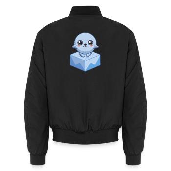 Baby pixel seal on an - Unisex Bomber Jacket - black - Back - AI Model Male 185 light (185cm)