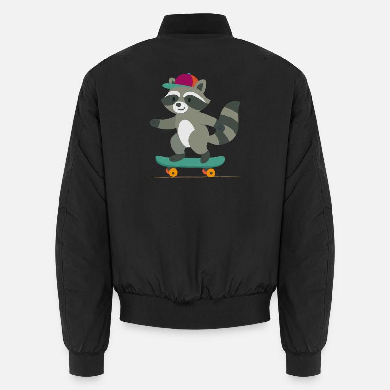 Skateboard raccoon with baseball cap - Unisex Bomber Jacket - black