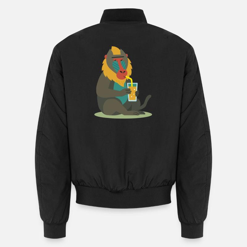 bunter Mandrill genießt entspannt ein Glas Saft Unisex Bomberjacke