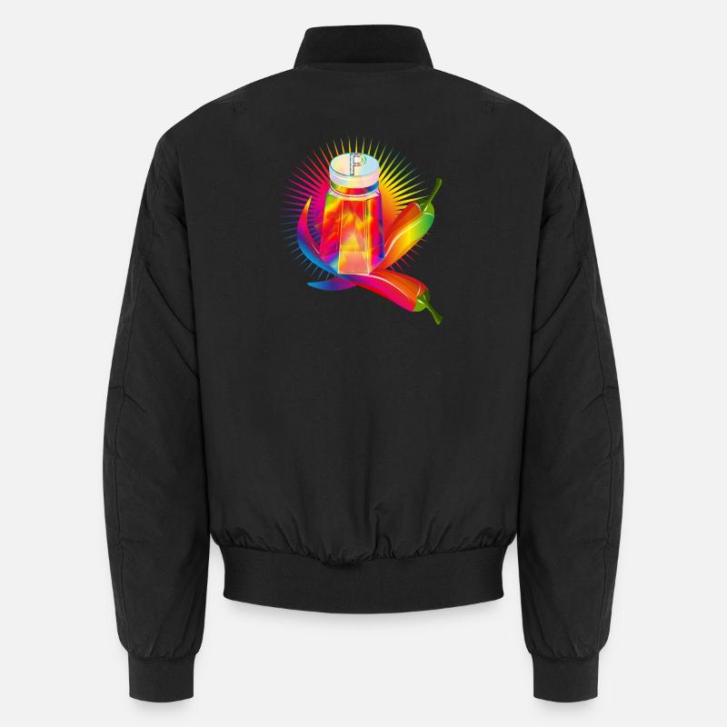 Bunter Pfefferstreuer mit scharfen Chilis - Unisex Bomberjacke - Schwarz