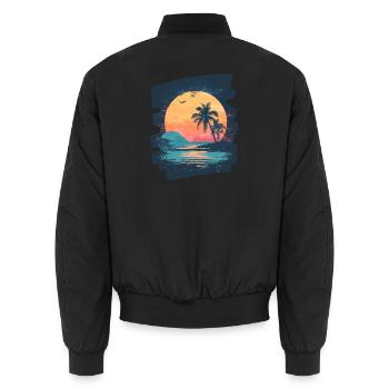 Beach Palm Trees Sunset Summer - Unisex Bomber Jacket - black - Back - AI Model Male 185 light (185cm)