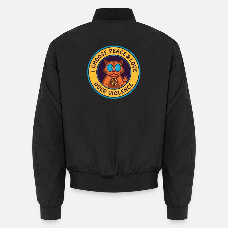 Friede und Liebe statt Gewalt - Katze mit Peace-Zeichen Unisex Bomberjacke