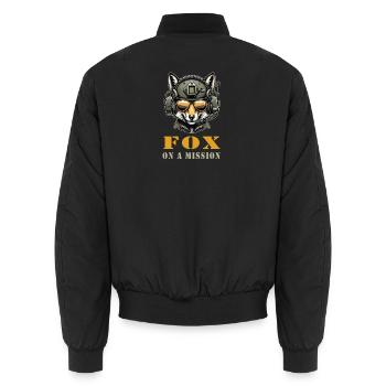 Fox in Mission / Military - Unisex Bomber Jacket - black - Back - AI Model Male 185 light (185cm)