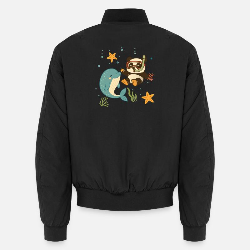 Panda diving with dolphin in the sea Unisex Bomber Jacket