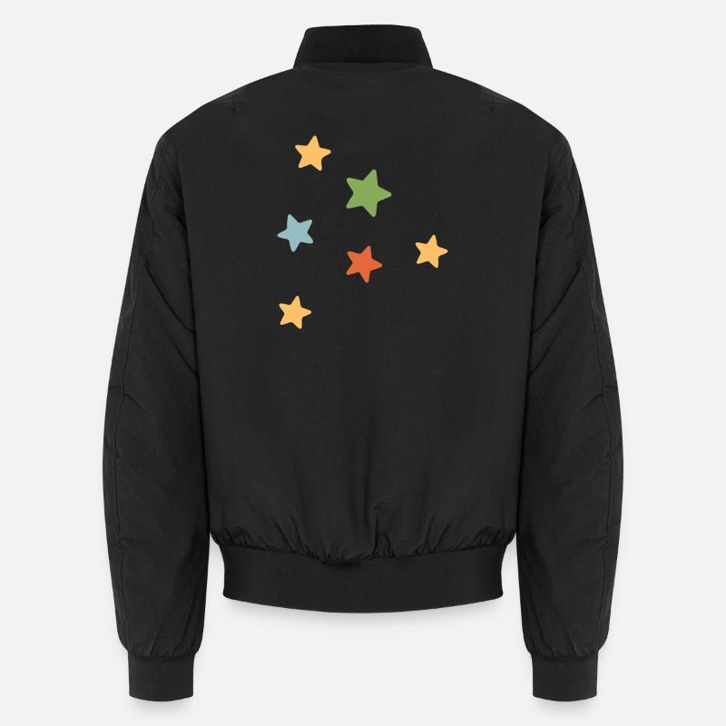 Bunte Sterne auf Schwarz - Verspieltes Design Unisex Bomberjacke