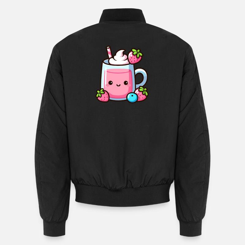 Kawaii Erdbeermilch Becher Design - Unisex Bomberjacke - Schwarz