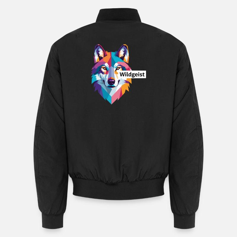 Farbiger Wolfskopf "Wildgeist" - Unisex Bomberjacke - Schwarz