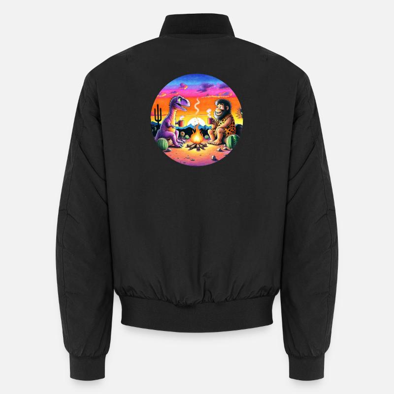 Prehistoric Campfire Encounter Illustration Unisex Bomber Jacket