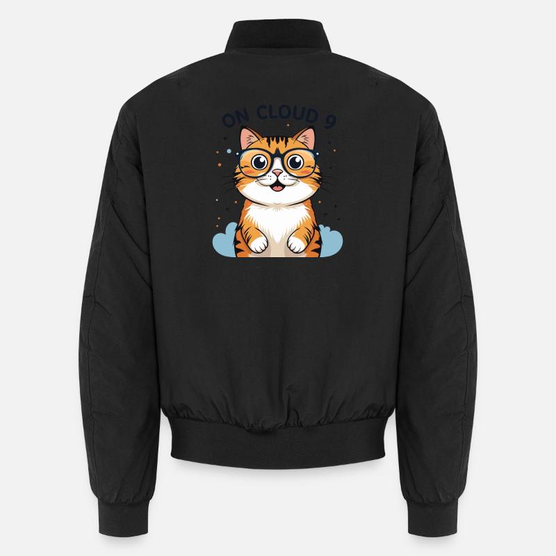 Cute cat illustration with glasses - Unisex Bomber Jacket - black
