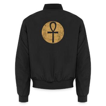 Ägyptisches Kreuz Ankh im Goldenen Kreis - Unisex Bomberjacke - Schwarz - Hinten - AI Model Male 185 light (185cm)