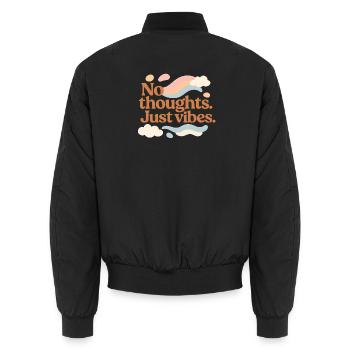 Whimsical Cloud and Rainbow Motivational Design - Unisex Bomber Jacket - black - Back - AI Model Male 185 light (185cm)